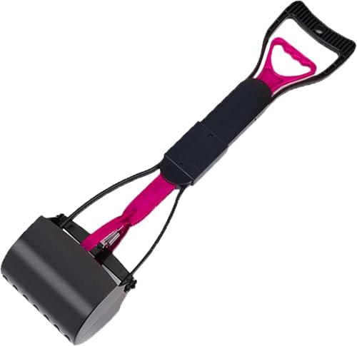 Pala para excrementos de perro, mango largo, plegable, 420 g, mango extendido de 60 cm para recogida sin doblar, cuchara portátil rosa para residuos de perros grandes, fácil de limpiar