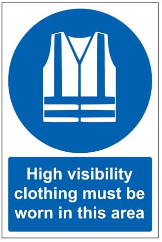 V Safety 41065AU-S High Visibility Clothing Must Be Worn In This Area PPE Sign - Portrait - 200mm x 300mm - Self Adhesive Vinyl, Blue
