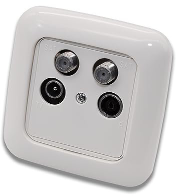 Busch-Jaeger Komplettset/Antennensteckdosen-Einsatz 4-Loch Radio/TV/SAT z.B. für TWIN Receiver CATV (**) ASTRO + Rahmen, Adapterring und Abdeckung in Reflex SI alpinweiß
