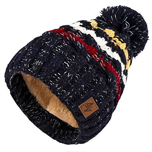 4sold Herren Damen Wurm Warme Winter Style Beanie Strickmütze Mütze mit Fellbommel Bommelmütze Hat Gestrickte Pudelmütze Plain Ski Pom Pom Wintermütze mit Weichem Innenfutter Gefütterte Strickmütze