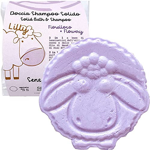 Senso Naturale Doccia Shampoo Solido per Bambini con Olio di Cocco, Olio di Mandorla, Amido di Riso Bio e Vitamina E, Idrata la Pelle e Districa i Capelli, Ideale per Uso Quotidiano, 100% Naturale