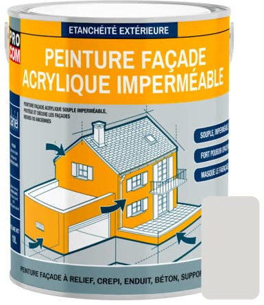PRO COM Peinture façade crépi, façade à relief, imperméabilisation et protection des façades - Durable jusqu'à 10 ans 2.5 litres