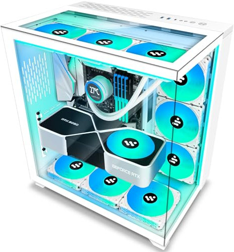KEDIERS Caja PC- PC de Juego de Torre ATX de Vidrio Templado, con 9 Ventiladores ARGB,C590, Blanco