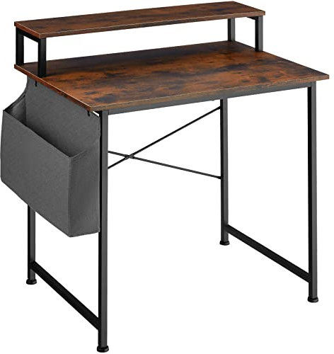 tectake® Computertisch mit Ablage Schreibtisch Zubehör, Bürotisch mit Monitorständer, Gaming Tisch, Laptoptisch für Home Office, 85,5 x 46,5 x 140 cm - Industrial Dunkelbraun, 80 cm