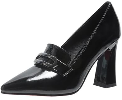 Pelle Verniciata Scarpe Tacco Largo A Punta Décolleté Donna con Decorazioni 8cm da Matrimonio Ufficio Feste Sexy Scarpe (Borgogna,39)