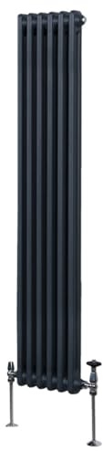 Traditionell 2-kolumns Radiator 1800 mm x 292 mm Modern Centralvärmare Matt Antracitgrå Kolstål Vertikal Väggmonterad Kök Vardagsrum Badrum Rengöringsborste Monteringskit och Fästen