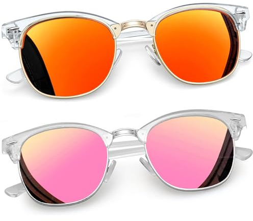 Joopin 2 Pack Polarised Semi-Rimless Sunglasses Clear Pink/Clear Orange