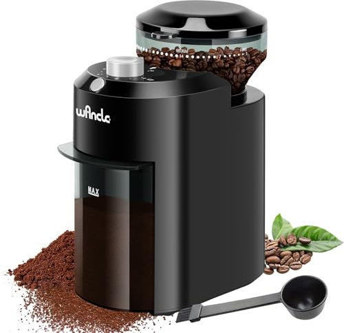 Macinacaffè, Macinacaffè Elettrico Wancle, Macinino Regolabile per Chicchi di Caffè, con 28 Impostazioni di Macinatura Precise per 12 Tazze (Plastica, Nero+Argento)