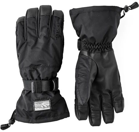 Hestra Unisex Gauntlet Sr 5-Finger Glove, Waterproof, Windproof Insulated Gloves for Skiing & Snowboarding, Men & Women - Black/Black - 10