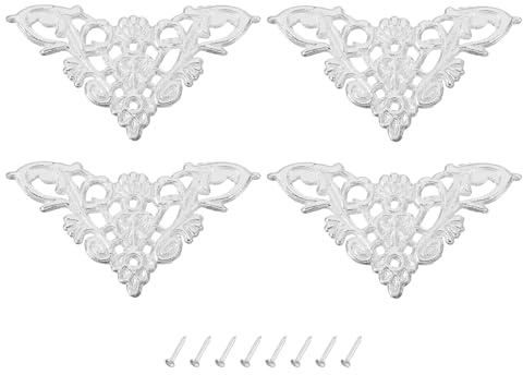 QUARKZMAN Metallo Angolo Protettore Mobili Decorativo Bordo Copertura Album Protezioni Angolo Coprire per Scatola Legno Case Tavolo Scrivania 4pz 34mm Bianco