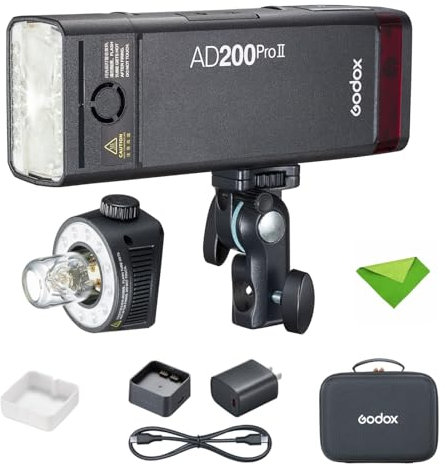 GODOX AD200 Pro II AD200Pro II 200Ws 2.4G Flash Strobe, 500 Full Power Flashes, 0.01-1.8s Recycling TTL Speedlite Pocket Monolight Strobe Flash for DSLR Cameras (Upgraded Godox AD200 Pro)