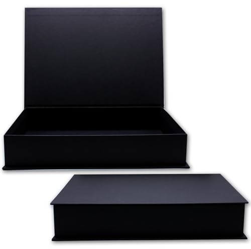 NEUSER PAPIER Caja de regalo con tapa abatible, 1 unidad, DIN A4, revestimiento negro, interior negro, 334 x 242 x 65 mm, caja de almacenamiento