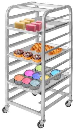 lopeztek 10-Tier Quarter & Half Sheet Pan Rack - Bread Baking Speed Rack for Cooling, Bakery Stand with wheels for Bun Pan Tray, Home Kitchen Tiered Rolling Cart for Oven(for 1/2 & 1/4 Sheet)