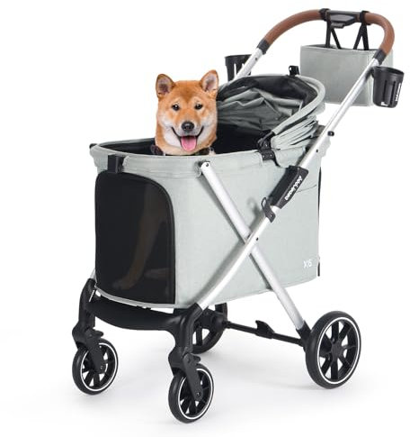 Beberoad Pets X6 Deluxe Haustier Kinderwagen für mittelgroße Hunde bis 30 kg, in einer Sekunde zusammenklappbar, geeignet für Reisen und Spaziergänge, 180°-Verdeck, 4-Rad-Stoßdämpfung (Grün)
