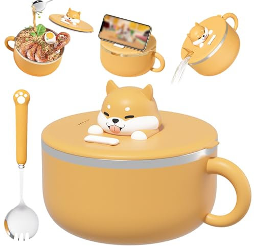 Instant Noodle Bowl mit Griffen 1200 ml Instant Ramen Bowl mit Deckel und Löffel tragbarer Mikrowellen -Safer -Ramen -Kocher für Suppe, Nudeln, Knödel, Salate