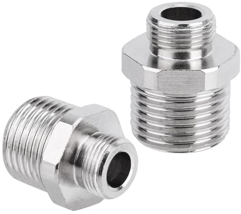 2pcs 1/2 to 3/8 Water Line Adapter, Leak-Proof Stainless Steel Compression Fitting Hose Reducer for RV Kitchen Bathroom Faucet 3/8 Male to 1/2 Male Pipe Connector with Rubber Washers