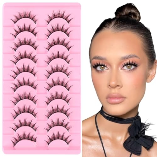 LOPHE 10 Paires de Faux Cils 3D Oeil de Chat, Volume Russe Extrême - Cils Artificiels Réutilisables, Utilisations avec Effet Racines Denses & Pointe Effilée, (SA207)