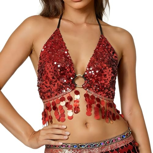 Generico Canotta da Donna con Paillettes Elegante Top con Nappe Sexy Gilet con Paillettes Donna per Night Club Party Performance Casual Maglietta Senza Manica con Glitter Blusa Brillantini Oversize
