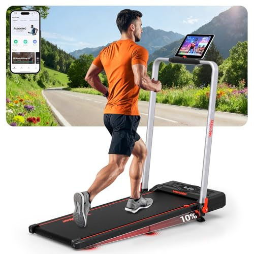 Wenoker Löpband för hemmet med lutning, upp till 12 km/h, Treadmill hopfällbar med 12 förinställda program, elektriskt löpband med LED-skärm, fjärrkontroll och app