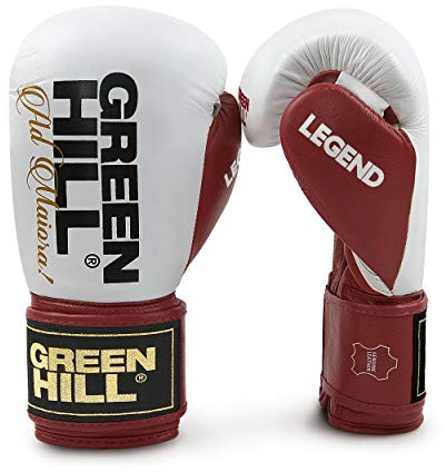 Green Hill Legend, Guanti da Boxe Guantoni Pugilato Unisex-Adulto (Bianco/Rosso, 16 oz)