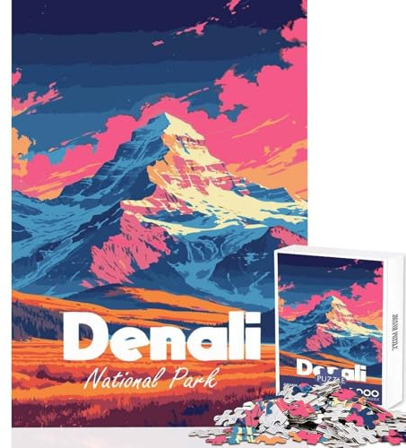 Puzzle da 1000 pezzi per adulti Denali National Park poster con paesaggio colorato giocattoli antistress regalo per compleanni gioco educativo con poster abbinato e foglio di quiz dimensioni 38x26cm