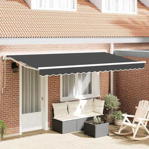 Store rétractable à bras articulé, anthracite, 400 x 200 cm, en aluminium et tissu, avec manivelle, électrique, pour terrasse, jardin, balcon, résistant aux intempéries, protection UV, hydrofuge