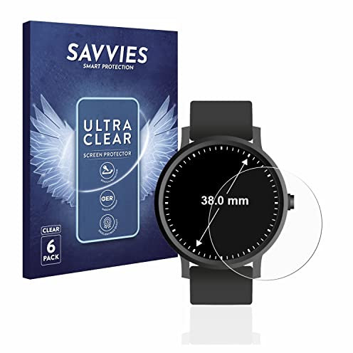 Savvies 6 Stück Schutzfolie für Armbanduhren (Kreisrund, ø: 38 mm) Displayschutz-Folie Ultra-Transparent