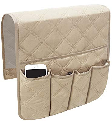 Arm Rest Organiser Hanging Sofa Caddy Storage Bag TV Remote Control Holder Armchairs Couch Organiser Phone Drink Glassse Foldable Pouch Chair Tidy Table Space Saver Pocket Set Living (Beige)