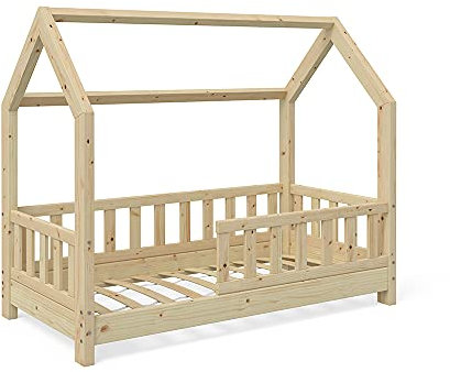 VitaliSpa Hausbett Wiki, Bett aus Holz, Naturholz, 70x140 cm offen