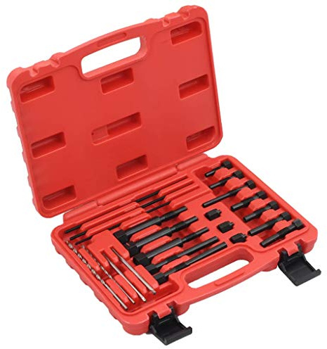 vidaXL Jeu de Bougies de Préchauffage 22 pcs Outil de Voiture Véhicule Garage Taraud Foret Hélicoïdal Tige Filetée Ecrou d'Extraction Guide de Foret 8 et 10 mm