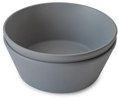 Mushie Dinnerware Bowls for Kids | Tableware Set of 2 Reusable BPA Free Bowls | Dishwasher & Microwave Safe | Made in Denmark | Round (Smoke)