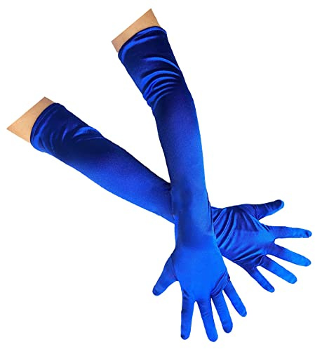 SYAYA Adult Women Long Satin Gloves 1920s Opera Gloves for Wedding, Ballroom, Evening Party, Dance, Halloween, Cosplay, Royal Blue, One Size