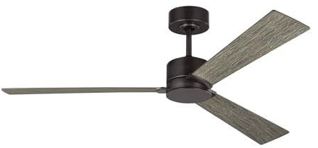 Monte Carlo 3RZR52AGP Rozzen 52 Damp Locations Ceiling Fan with Hand Remote, 3 Light Grey Weathered Oak Blades, Aged Pewter