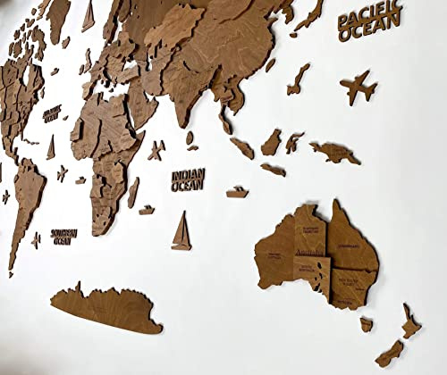 WoodLeo Mappa del mondo in legno,grande decorazione da parete in 3D,dimensioni (M & L & XL),idea regalo per ogni occasione,decorazione da parete per casa,cucina o ufficio