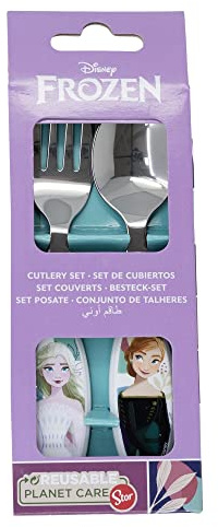 Stor Set Posate in metallo per bambini Disney Frozen, senza BPA, lavabili e riutilizzabili, non adatti a microonde e lavastoviglie