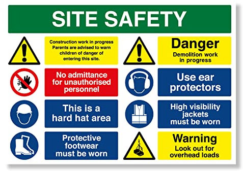 Site Safety Sign - 1 x A2 Safety Signs - A2 Large 594mm x 420mm - Site Safety Sign - Warning Sign - 8mm Correx - Outdoor or Indoor Use - Building Site Safety - Punkcards