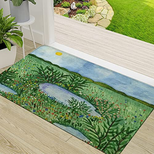 Zerbino Ingresso,Piscine ed erbe paesaggistiche a Gouache al tramonto su Paperpalms Vintage Album Ancient,Antiscivolo Assorbente Resistente allo sporco Tappeto Cucina Tappeto Tappeto Entrata Zerbino