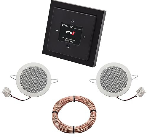 Busch Jäger DAB+ (DAB PLUS) Unterputz Radio 8215U-101 Future SCHWARZ MATT, Komplett-Set mit 2 x Deckenlautsprecher Einbaulautsprecher + 20 m Lautsprecherkabel 2x0,75 mm2 8215 U - 101