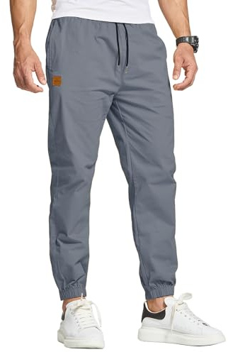 JustSun Pantaloni da Lavoro Uomo Cargo Chino Tuta in Cotone Casual Jogging Sportivi Slim Fit Con Elastico in Vita e Tasche - Blu Denim XXL