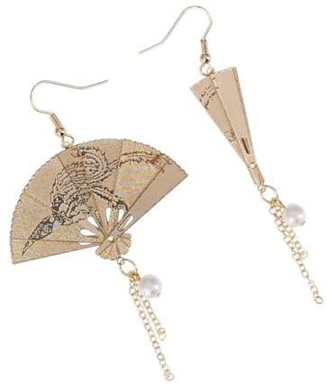 GALPADA Boucles d'Oreilles Éventail Pliables pour Femme Lot de 2 Longues Perles Style Créatif Alliage Doré Clous d'Oreilles Mode Accessoire pour Fête Mariage ou Cérémonie