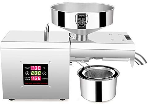 PUDLOR Pressa olio automatica, macchina controllo della temperatura olio estrazione espeller smerigliatrice olio 1500W spina UE automatico mulino olio in acciaio inox per commerciale e domestico