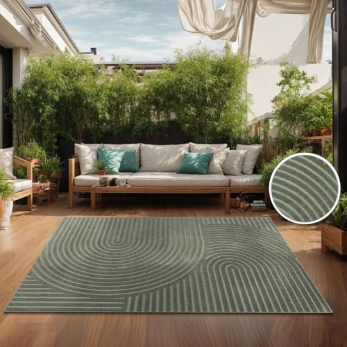 TT Home Alfombra De Interior Y Exterior Resistente A La Intemperie Balcón Dormitorio Motivo Scandi Unicolor Aspecto Geométrico, tamaño:160x230 cm, Color:Verde