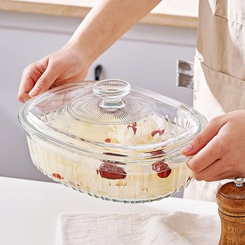 YBCCBY Casseruola Ovale in Vetro Borosilicato,Pirofila per Cottura da Forno in Vetro Trasparente da 2800 ml,Pirofila in Vetro con Coperchio e Manico per Marinare, Cuocere e Cucinare