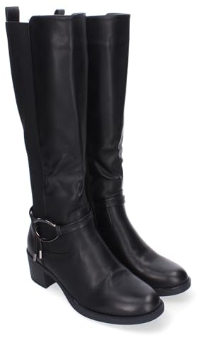 86841 Botas de Tacon para Mujer, Comodas y Elegantes, Detalle de Hebilla, Puntera Redonda y Cierre de Cremallera Lateral. Negro Talla 38