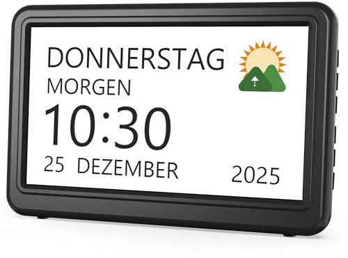 Roxicosly Digitaler Kalender, Elektronischer Tag Datum Wecker, Digital Uhr mit 20 Benutzerdefinierte Erinnerungen, 20 Wecker, 12 Themen, 10 Stufen Dimmer, 7 Zoll, Demenz Uhr für Senioren