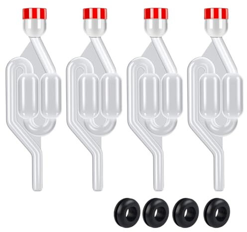 FORYNXHWIN 4 x Demijohn Airlock and Grommets Set, Bubbler Air Lock for Home Brew & Winemaking, Essential Equipment for Wine Making, Kimchi, Kombucha