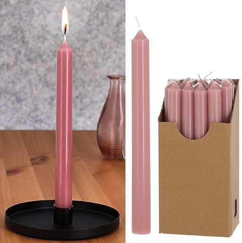 Stabkerze 2er Set | 2x25cm rosa Paraffin | Wachskerze Echtwachs Dekokerze Kerze glänzend Spitzkerze (1 x 20er Set Stabkerze rosa)