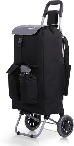 Hoppa Fully Insulated Lightweight 2025 Model 2 Wheeled Large 42Litre Capacity Shopping Trolley Bag 95cm, 2.1kg with Shoulder Strap (Black 2025)