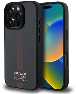 CG MOBILE Red Bull RBHMP16L24CFGSMK Hülle für iPhone 16 Pro 6.3 Schwarz Kohlefaser-Powerbar kompatibel mit MagSafe