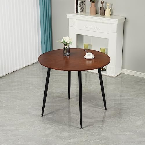 YULU Runder Esstisch, 80 cm Tischplatte moderner Nussbaum Küchentisch, MDF Beistelltisch für Esszimmer, Küche, Wohnzimmer